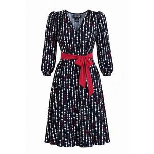 A Byer-90's Vintage, Black/Red, Polka Dot, V-Neck, Flare, Wrap Style Dress. Sz-S